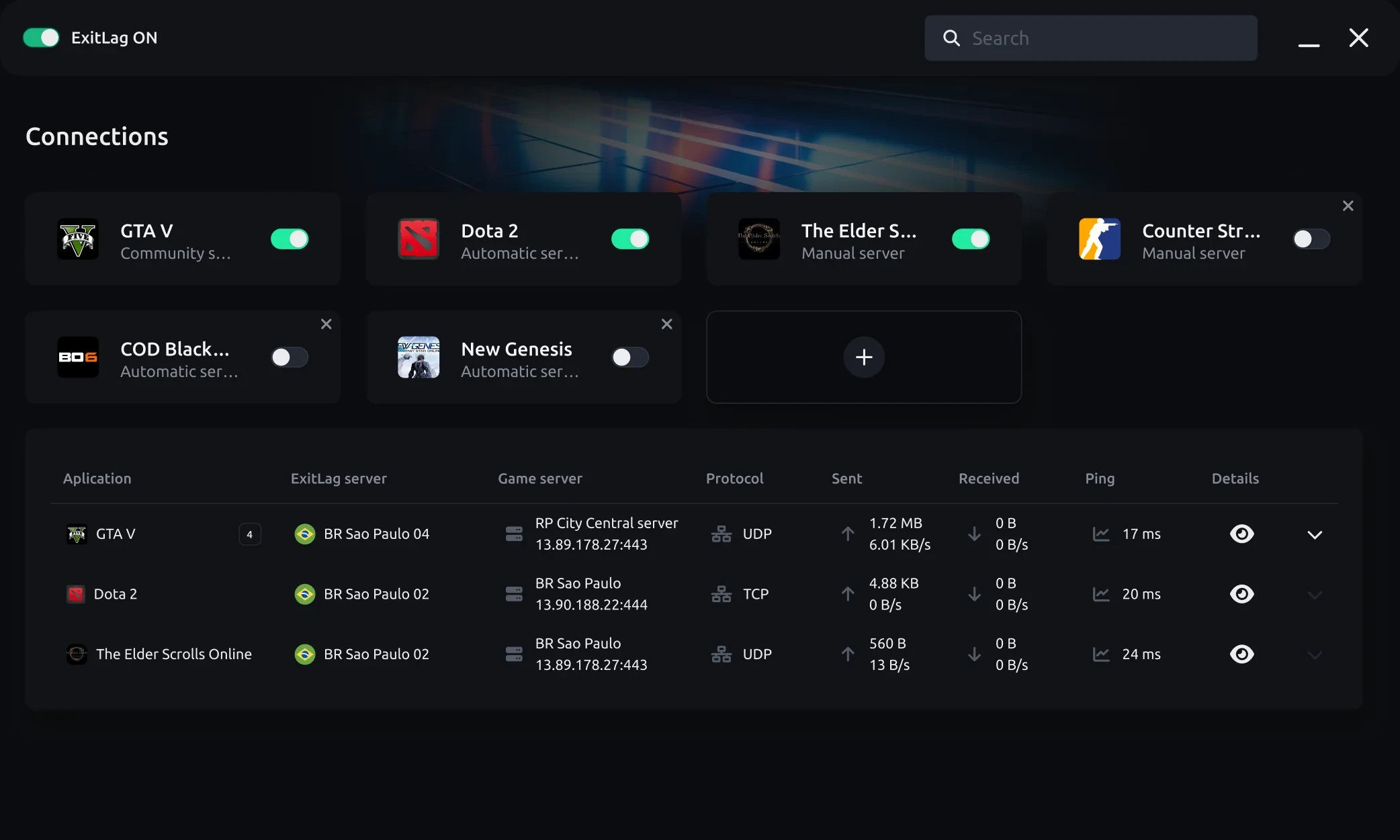 Illustrative image of the ExitLag desktop application