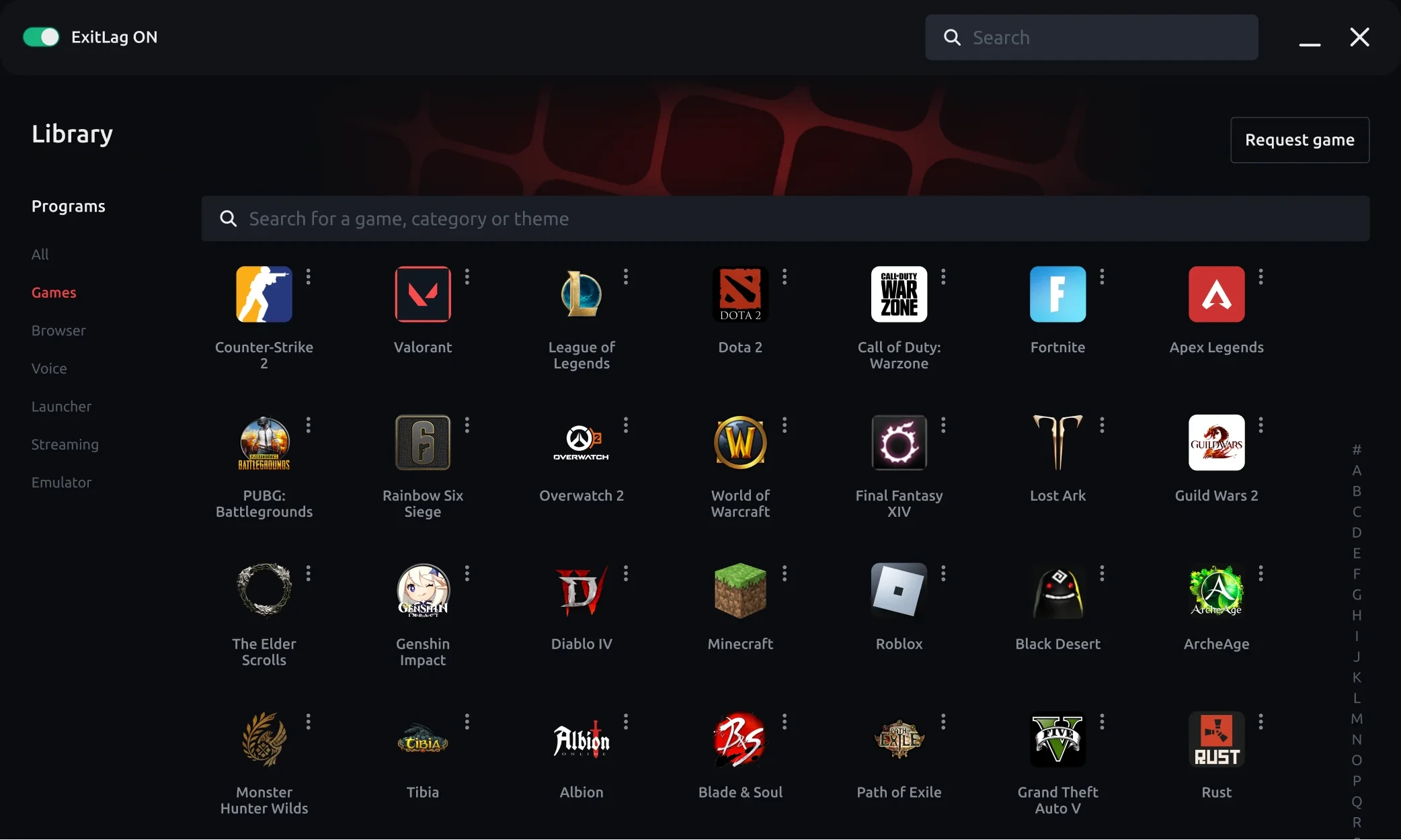 Illustrative image of the ExitLag desktop application