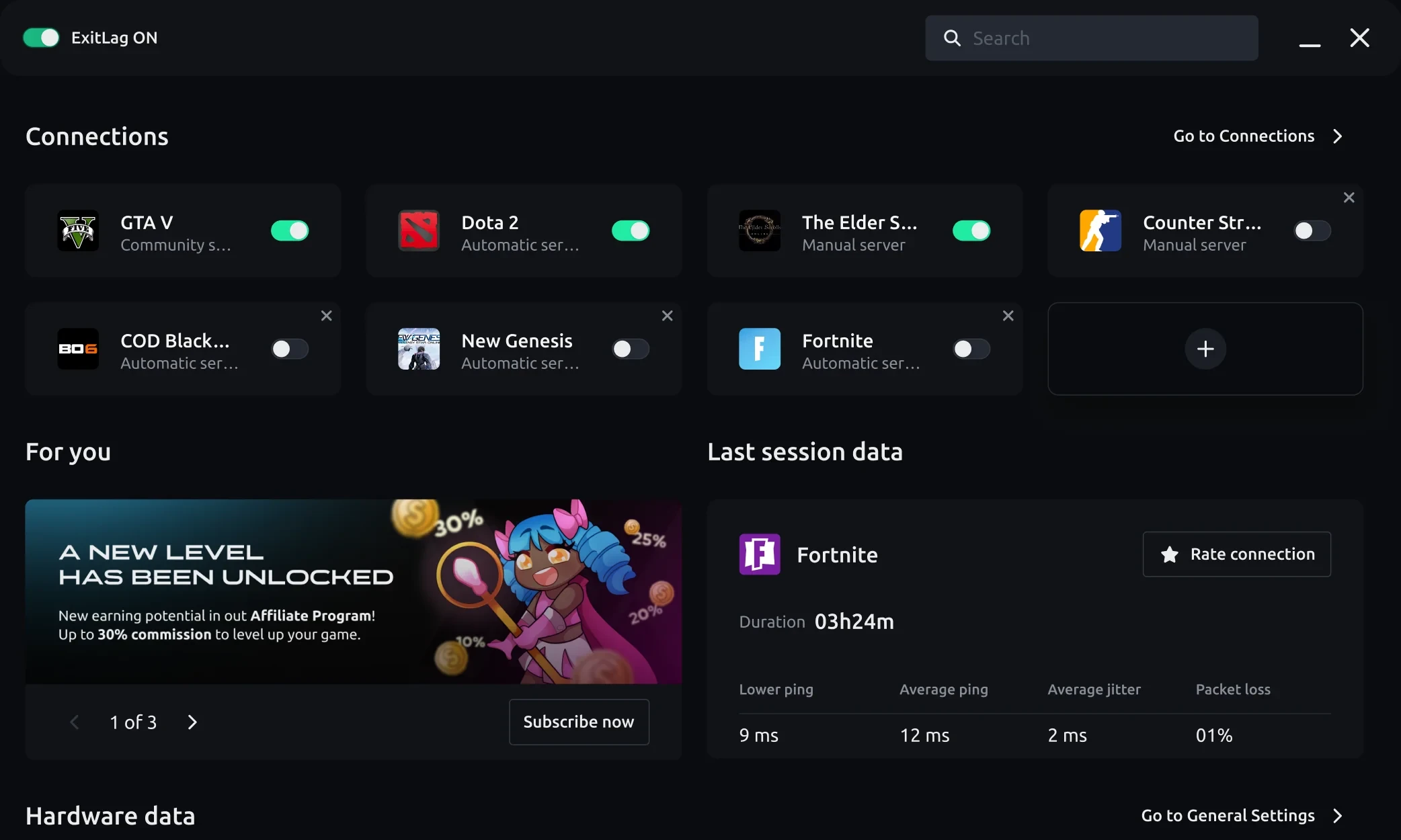 Illustrative image of the ExitLag desktop application