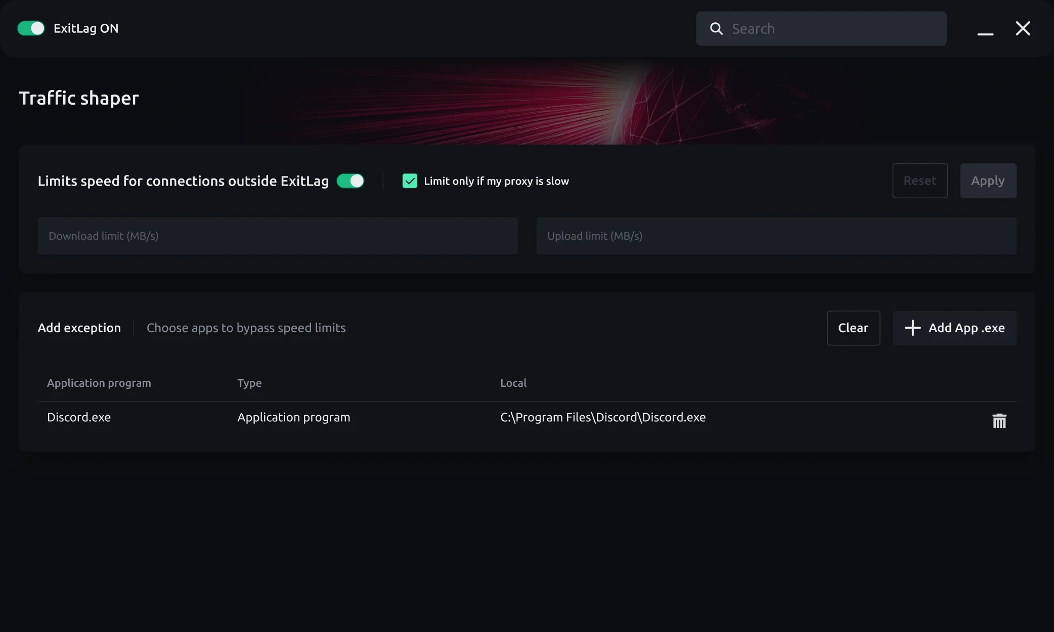 Illustrative image of the ExitLag desktop application