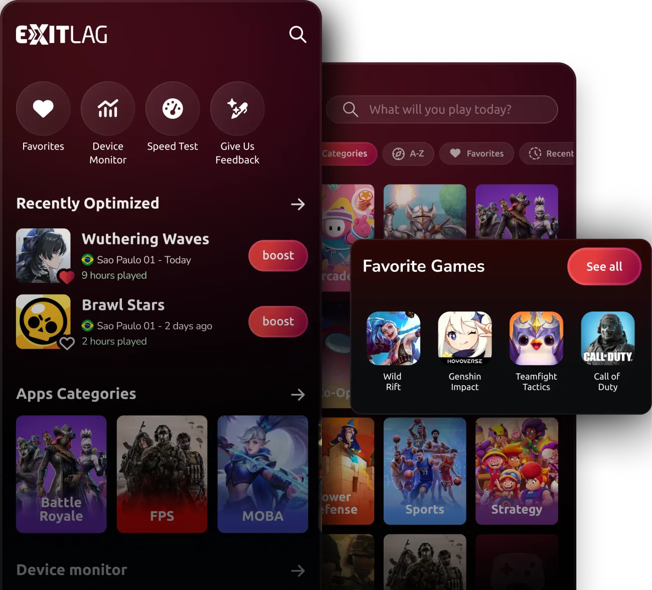 ExitLag Mobile App interface